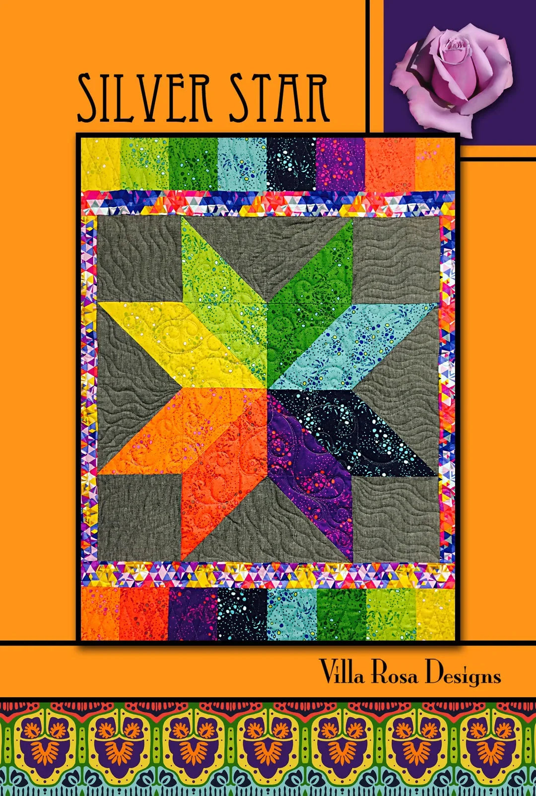 Silver Star quilt pattern by Villa Rosa Designs, colorful patchwork star blocks
