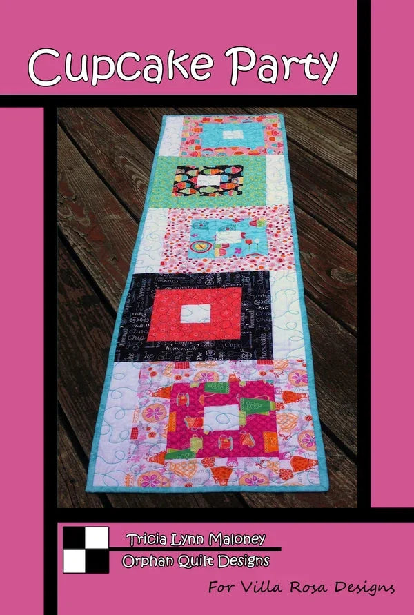 Cupcake Party tablerunner quilt pattern, colorful patchwork runner with bright square blocks