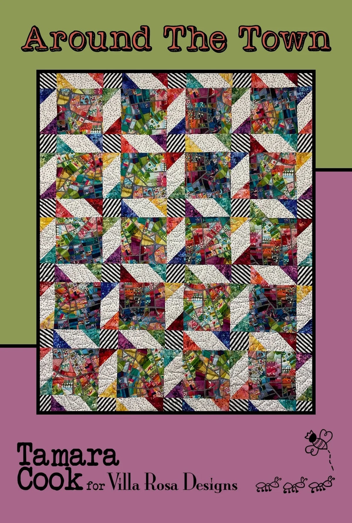 Around the Town quilt pattern by Villa Rosa Designs, colorful square blocks with border