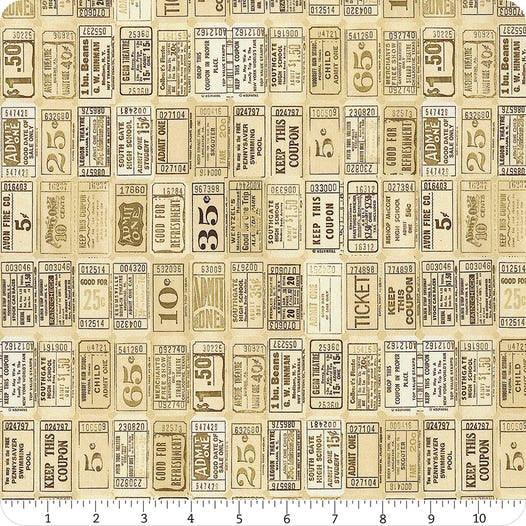 Junk journal parchment ticket fabric yardage with assorted vintage price labels