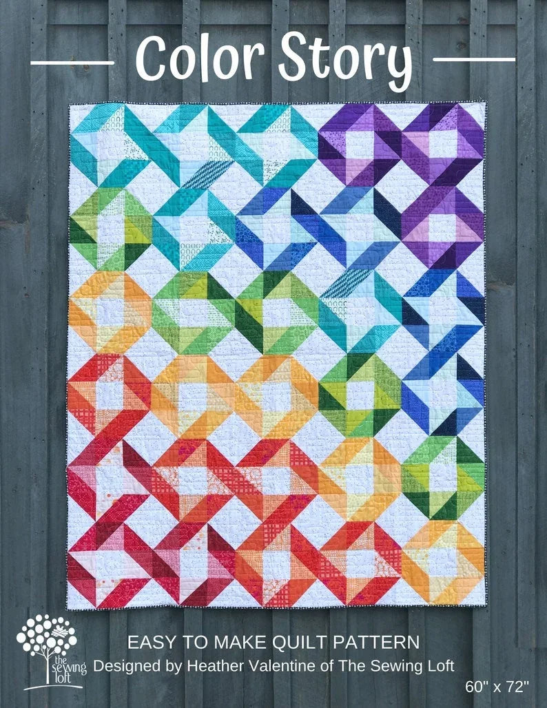 Multicolor patchwork quilt pattern with geometric blocks, 60 x 72 in