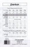 Stardust quilt pattern instructions sheet with diagrams and measurement chart