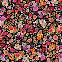 Floral cotton fabric with small multicolor flowers on dark background