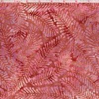 Batik fabric panel with red leaf pattern