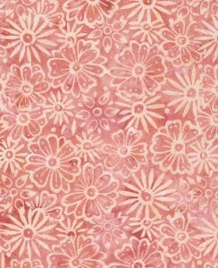 Pink batik fabric with white daisy floral pattern
