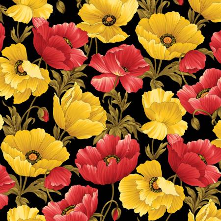 Flower Festival Black Poppies by Benartex Sold by the Half Yard