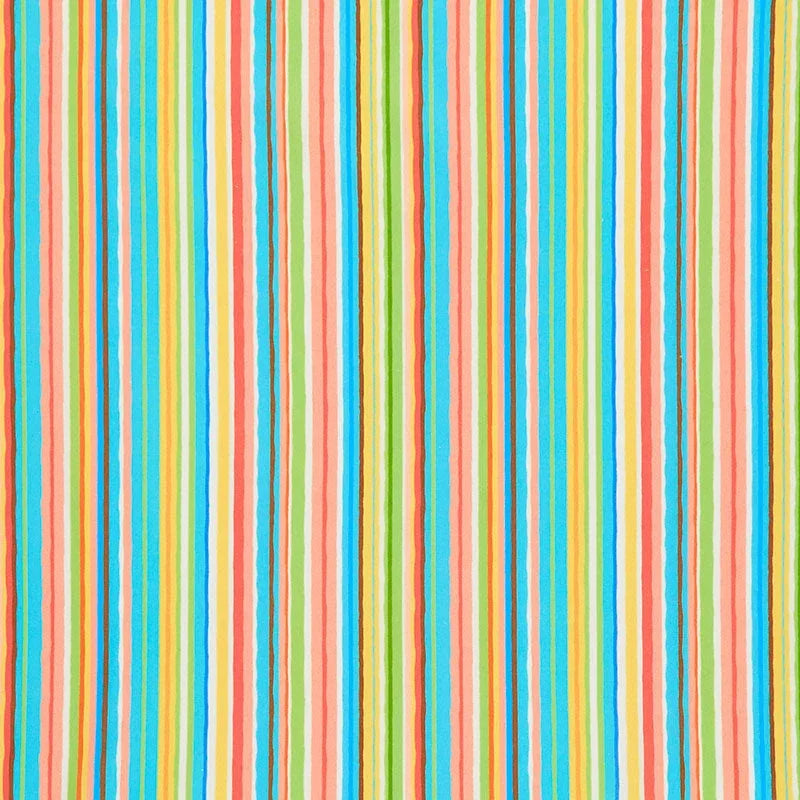 Vertical multicolor striped fabric with thin colored lines on white