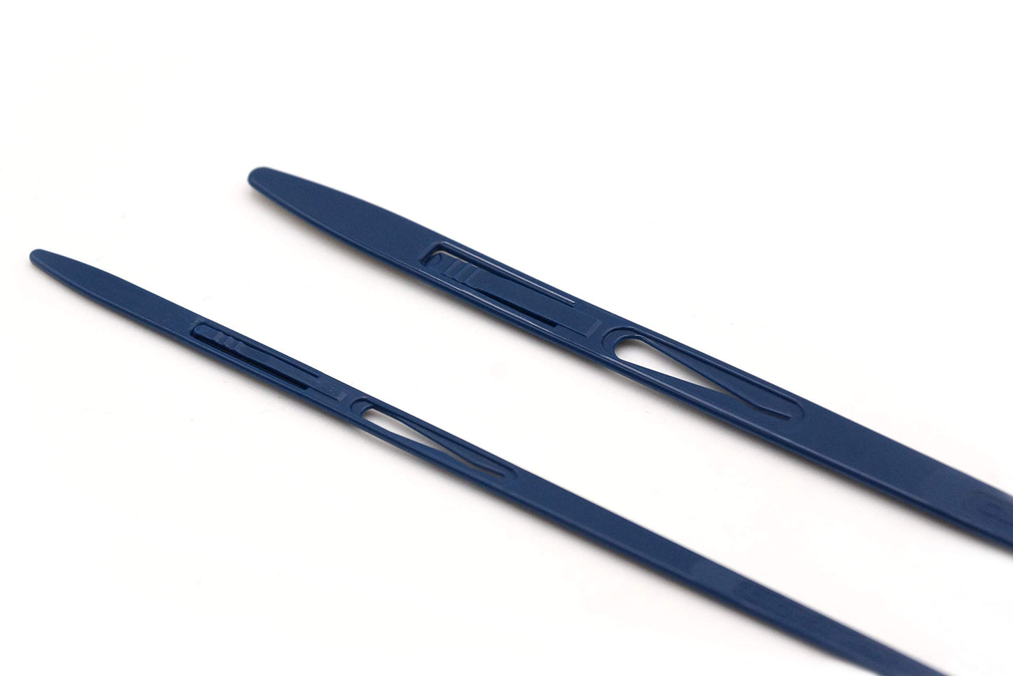 Pair of dark blue loop turners with slotted heads and finger loops