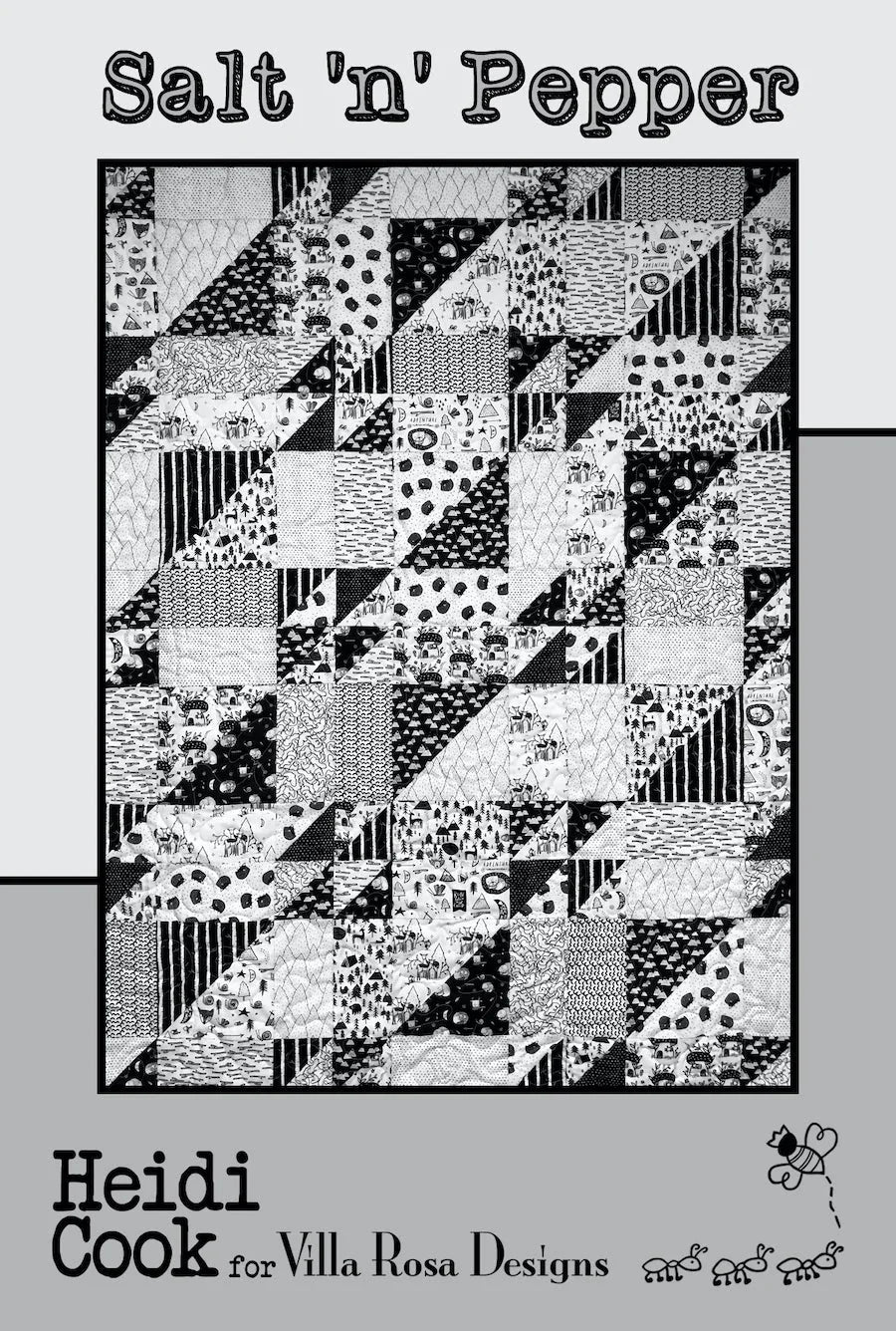 Quilt pattern cover with black-and-white patchwork blocks and Salt 'n' Pepper design