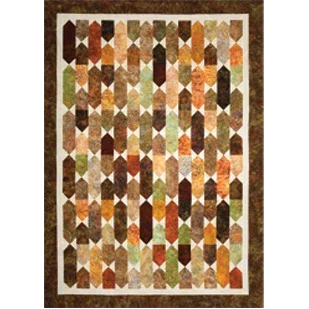 Quilt pattern with repeating diamond blocks in cream, brown, green, and orange