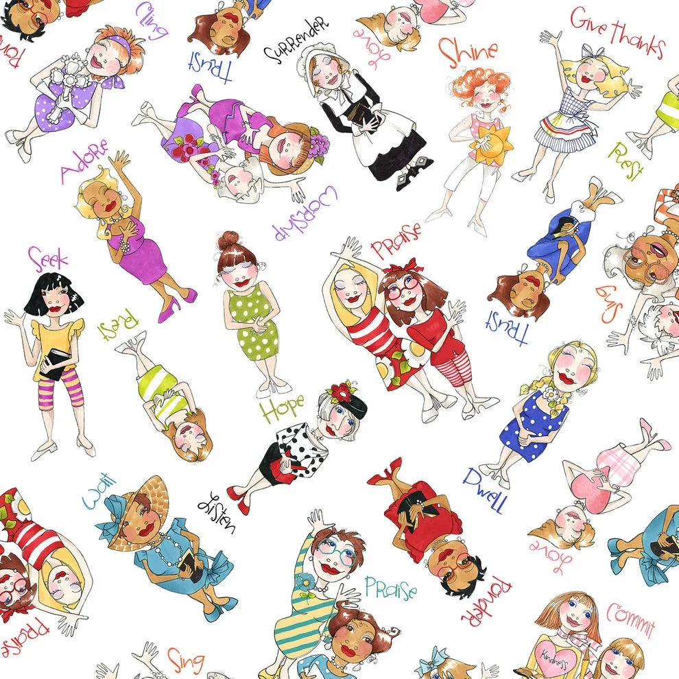 Colorful cartoon ladies toss pattern fabric