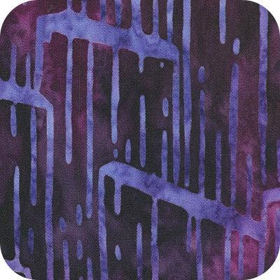 Batik fabric swatch with abstract striped pattern in aubergine and blue