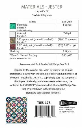 Quilt pattern materials sheet with size notes and fabric list
