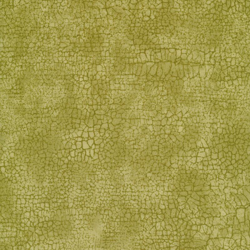 Green crackle-pattern fabric swatch with mottled, cracked texture
