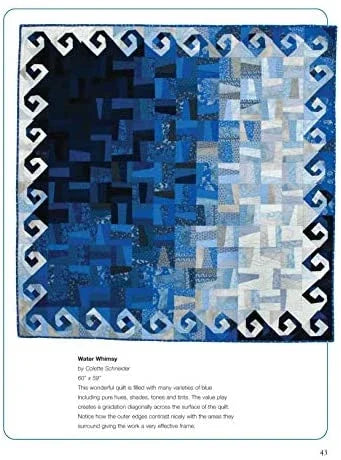 Color & Design handbook page featuring Water Whimsy quilt in blue geometric squares