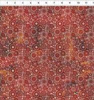 Red lace fabric with repeating circular floral pattern