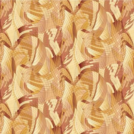 Yellow and brown wave-pattern fabric with swirling lines and leaf motifs