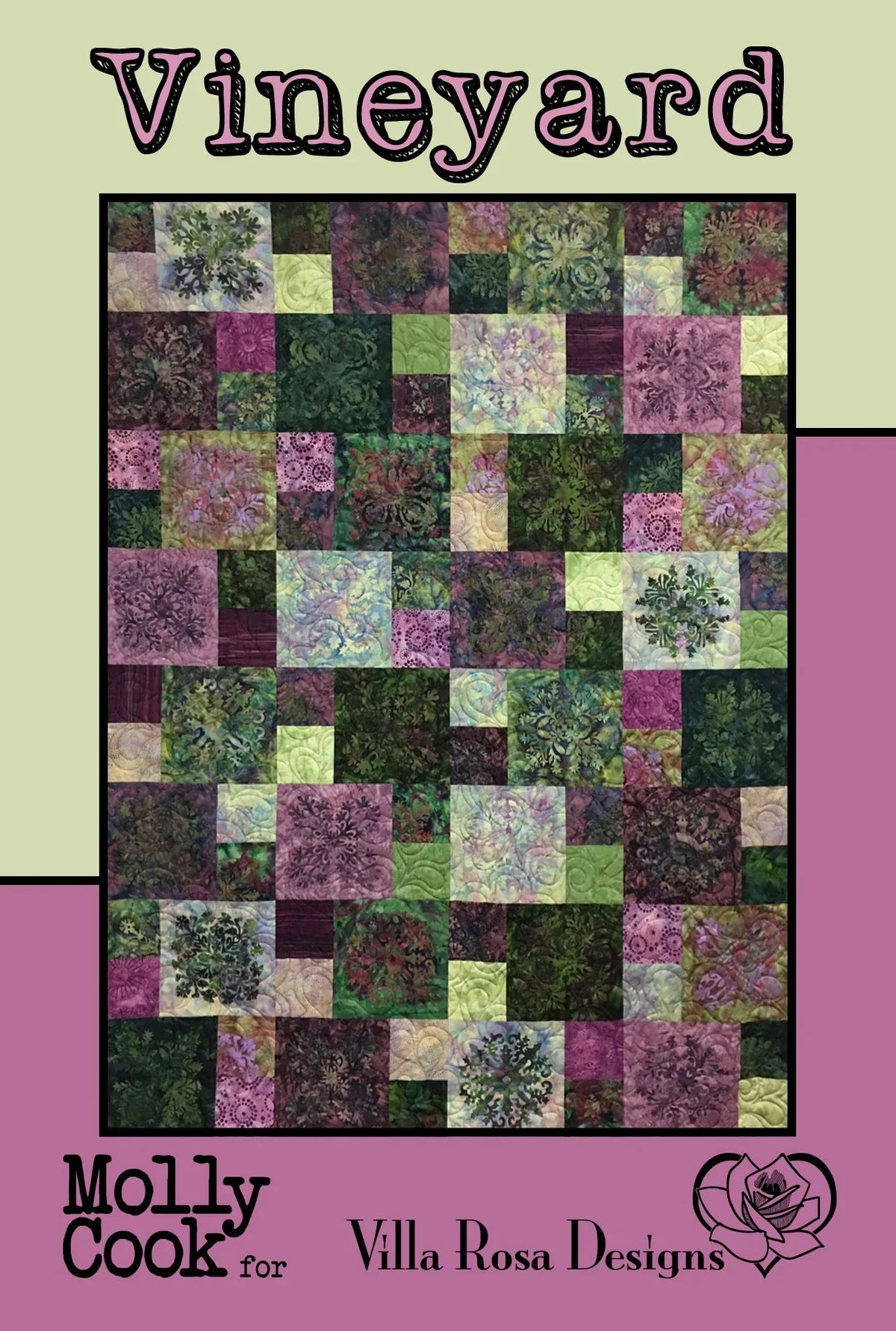 Vineyard quilt pattern by Villa Rosa Designs, colorful square patchwork design