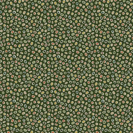 Dark green fabric with small multicolor spice dot pattern, Benartex Designer Fabrics