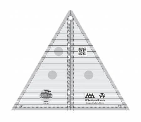 60-degree triangle quilting ruler template with inch markings and non-slip dots