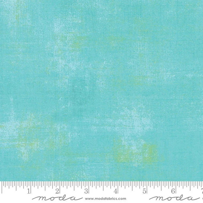 Teal grunge fabric swatch with distressed texture, Moda Fabrics Pool