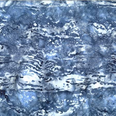 Batik fabric swatch in slate blue with abstract watercolor-like pattern