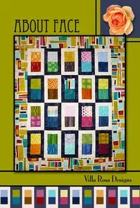 Quilt pattern cover with multicolor square blocks; Villa Rosa Designs About Face