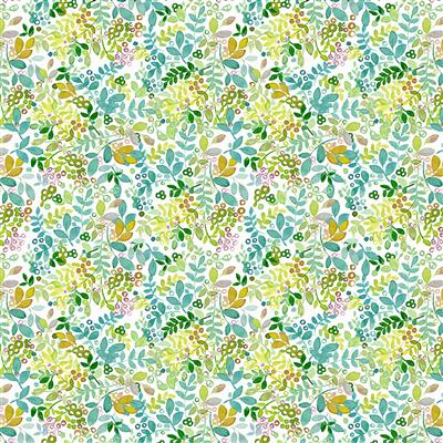 My Happy Place Leaves and Buds Light Teal by Clothworks