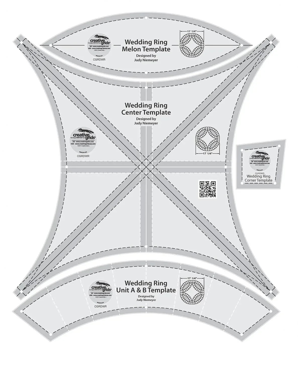 Non-slip wedding ring template sheet with gray outline arcs and labeled sections