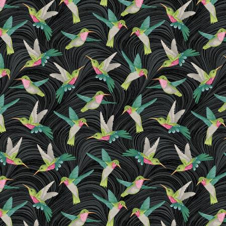 Black Hummingbird & Wave from the Hummingbirds & Honeysuckle Collection for Benartex