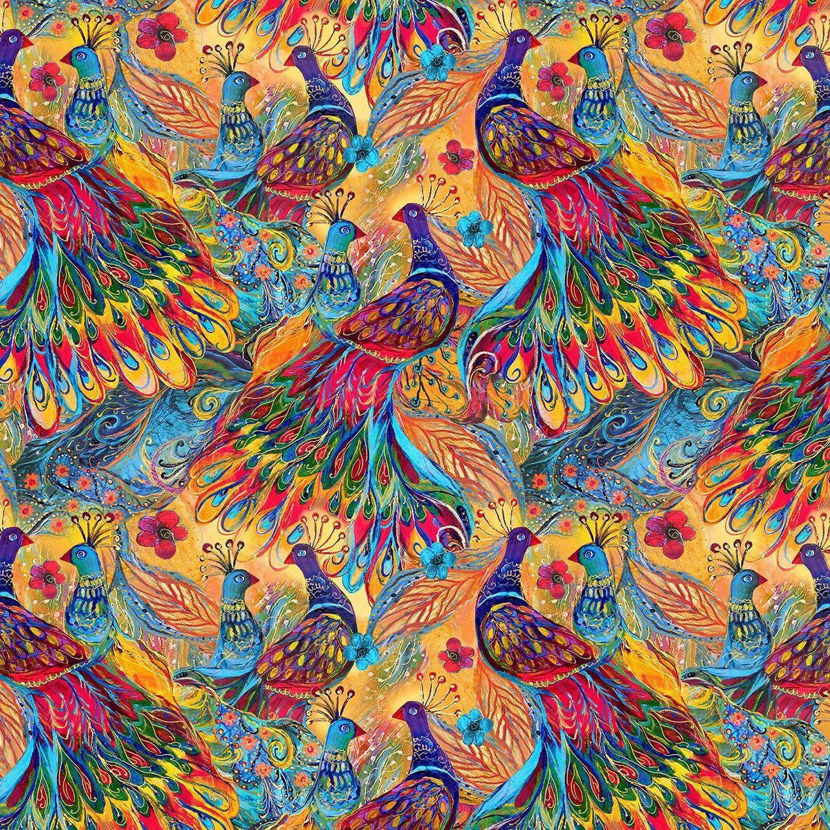 Painted Peacocks Multi Color from Timeless Treasures