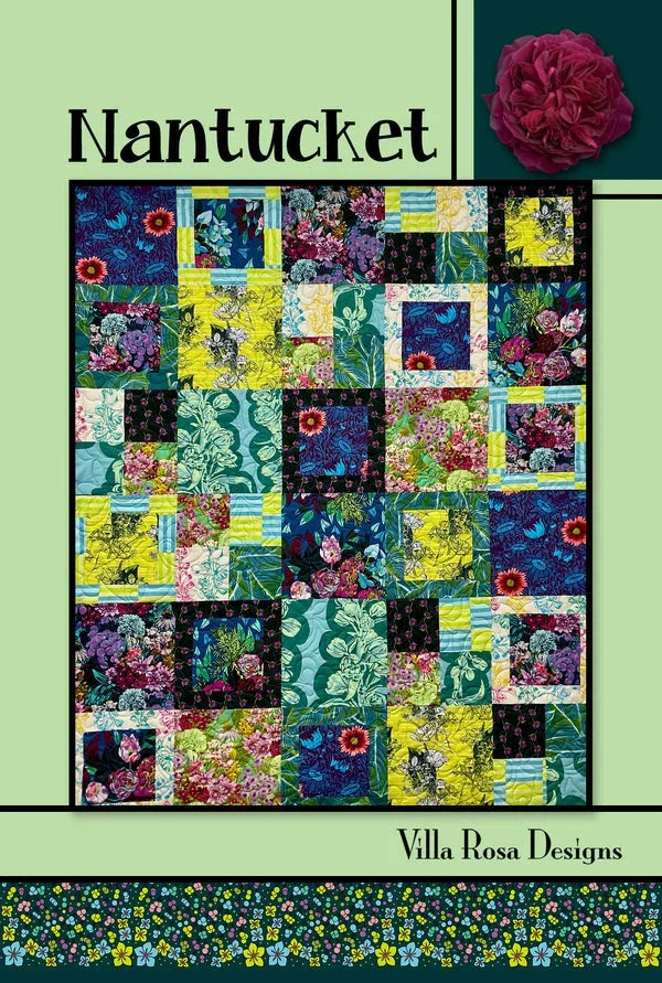 Nantucket quilt pattern with colorful patchwork block layout, by Villa Rosa Designs