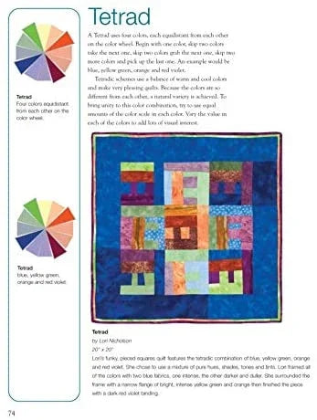 Color & Design handbook page on Tetrad with color-wheel diagram and quilt square
