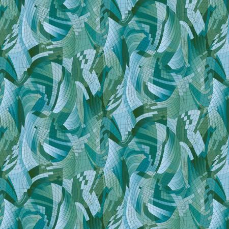 Teal abstract wave-pattern fabric, 108 in wide back