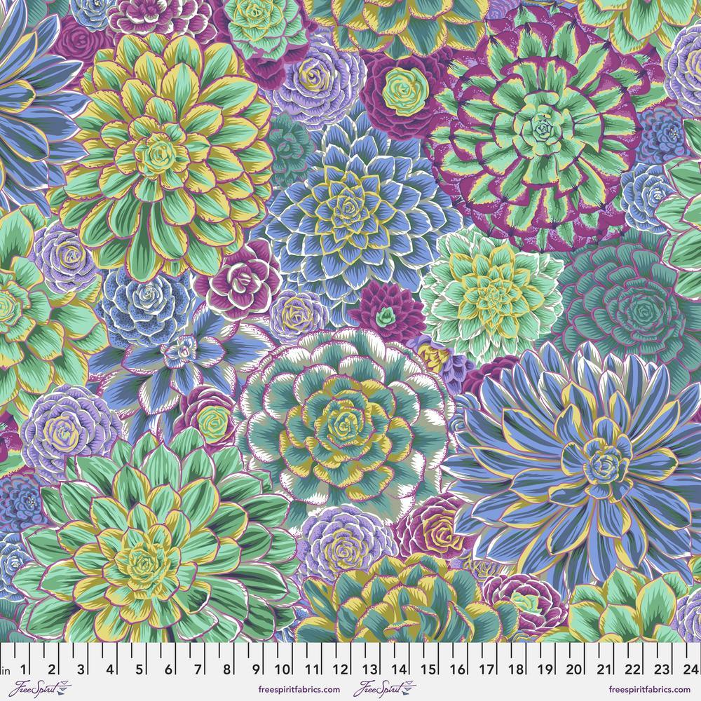 Floral succulent print fabric with multicolor leaves and flowers