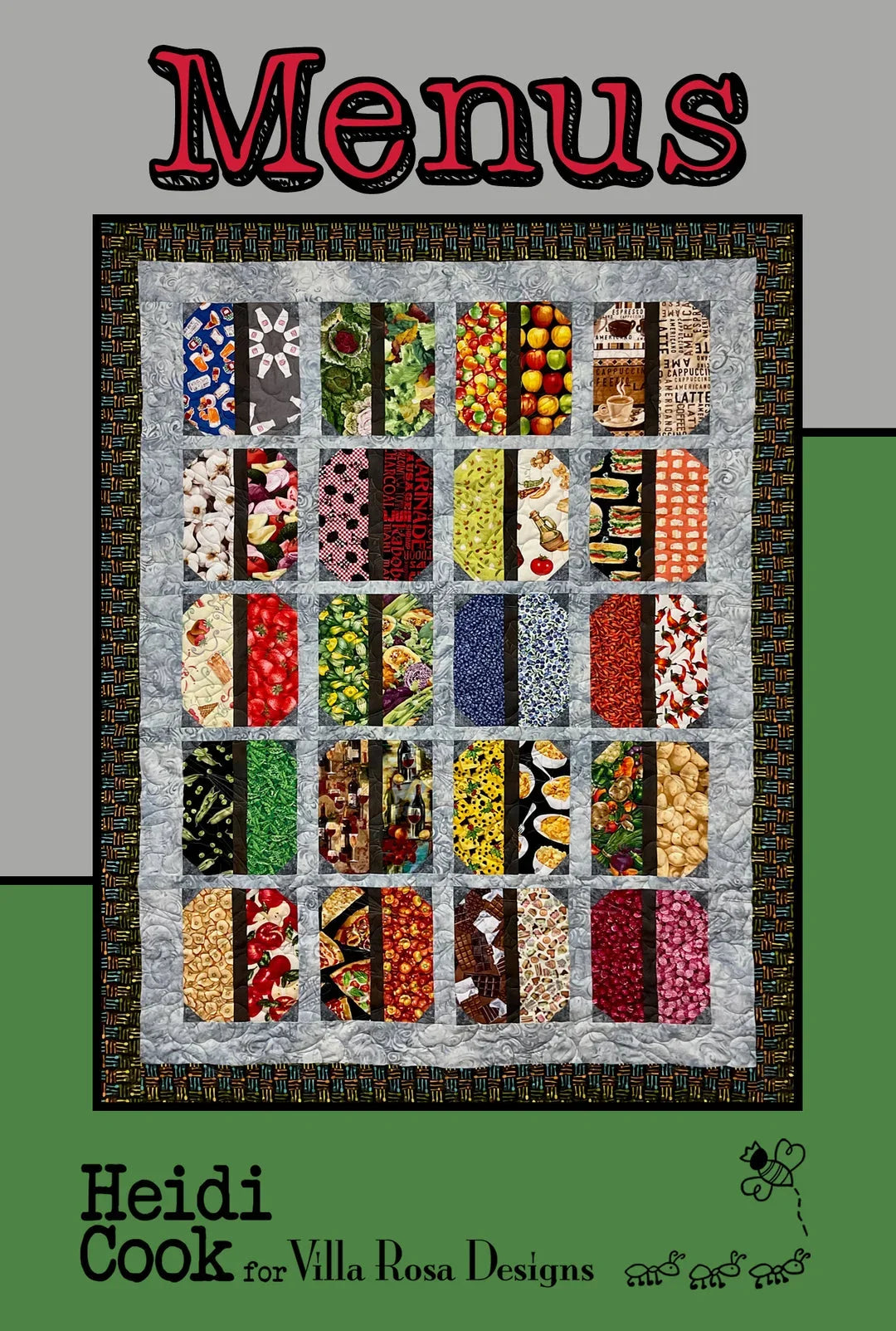 Quilt pattern cover featuring patchwork square blocks in multicolor fabric designs