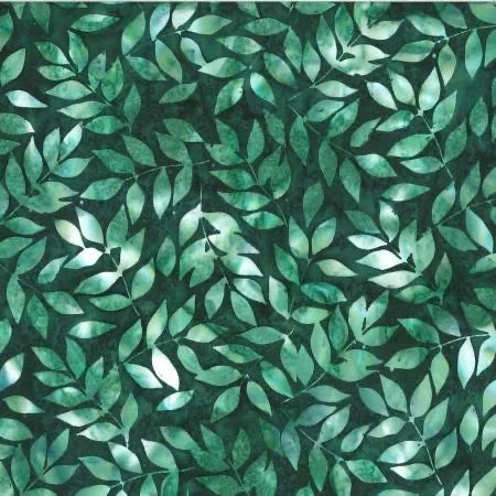 Hoffman Fabrics batik fabric with teal and green leaf pattern