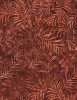 Rust brown batik fabric with spruce needle leaf pattern