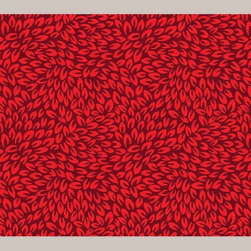 Red fabric with repeating curved petal shapes pattern