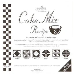 Quilting fabric with black-and-cream Cake Mix Recipe 8 typography and geometric icons