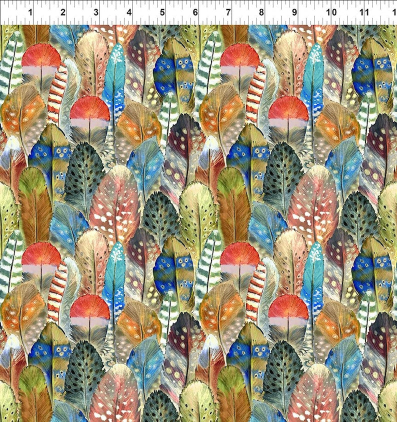 Southwest - Feathers - Jason Yenter for In the Beginning - Birds & Feathers, Southwest - 4SOU-1 Sold by the Half Yard