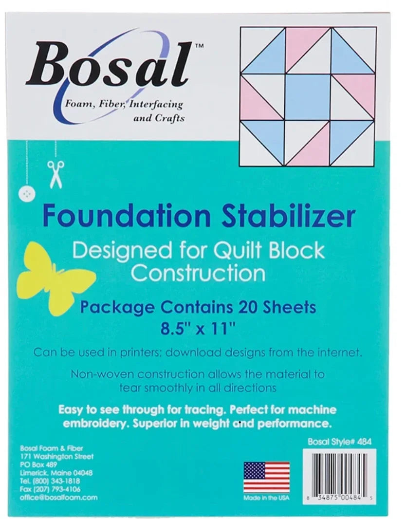 Bosal Foundation Stabilizer pack: 20 sheets, 8.5x11 in, non-woven.