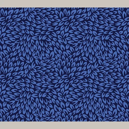 Navy and light blue leaf pattern fabric by Kanvas Studio, half-yard cut