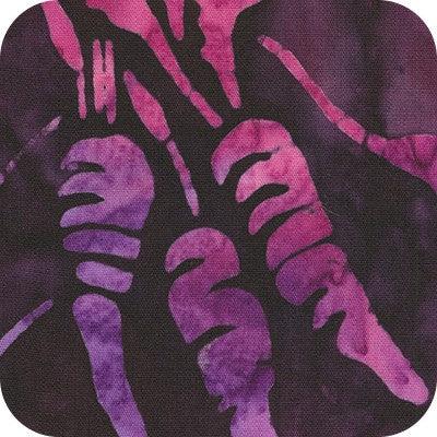 Batik fabric swatch with dark purple and magenta abstract motif