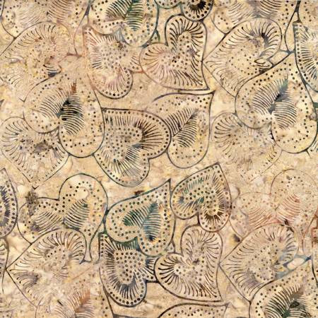 Khaki Batik Texture Hearts WIDE BACK 106" wide by Timeless Treasures Sold by the Half Yard