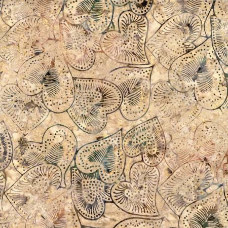 Khaki batik texture fabric with outlined heart motifs, wide back