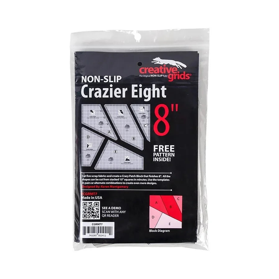 Non-slip quilting template set package, Crazier Eight 8-inch size, free pattern inside