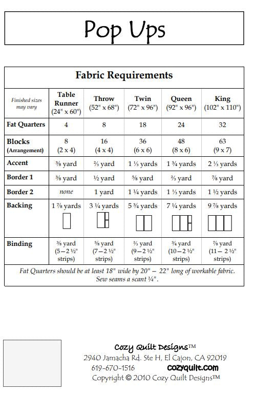 Pop Ups A Fat Quarters Anonymous Pattern from Cozy Quilt Designs
