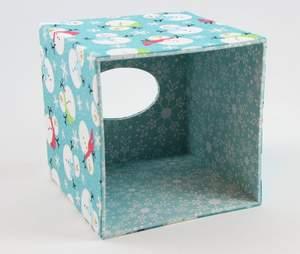 Square fabric tissue box cover, teal winter animal print with oval tissue opening
