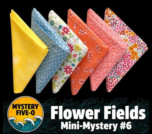 Assorted flower-patterned fabric mini squares bundle in yellow, blue, orange, pink